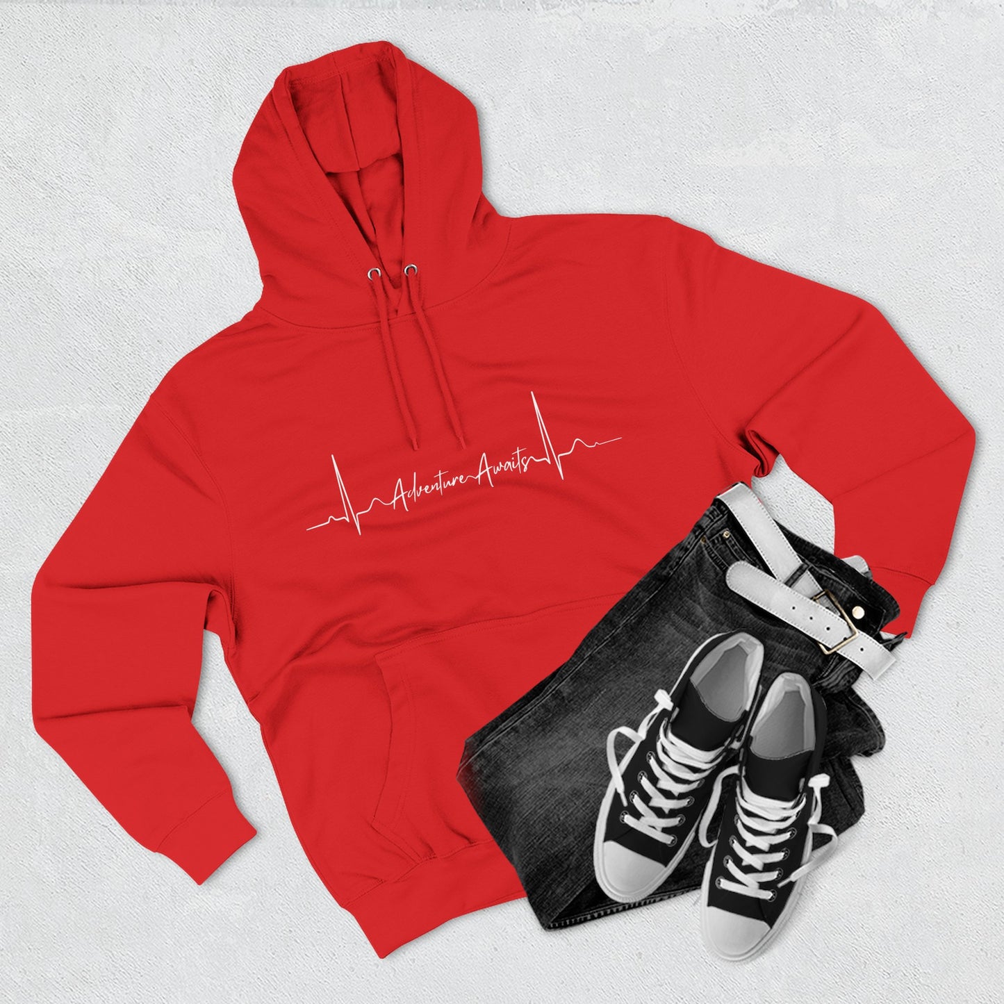Heartbeat Adventure Awaits Fleece Hoodie - Perfect for Outdoor Adventures, Gifts for Nature Lovers, Casual Wear, Winter Wardrobe