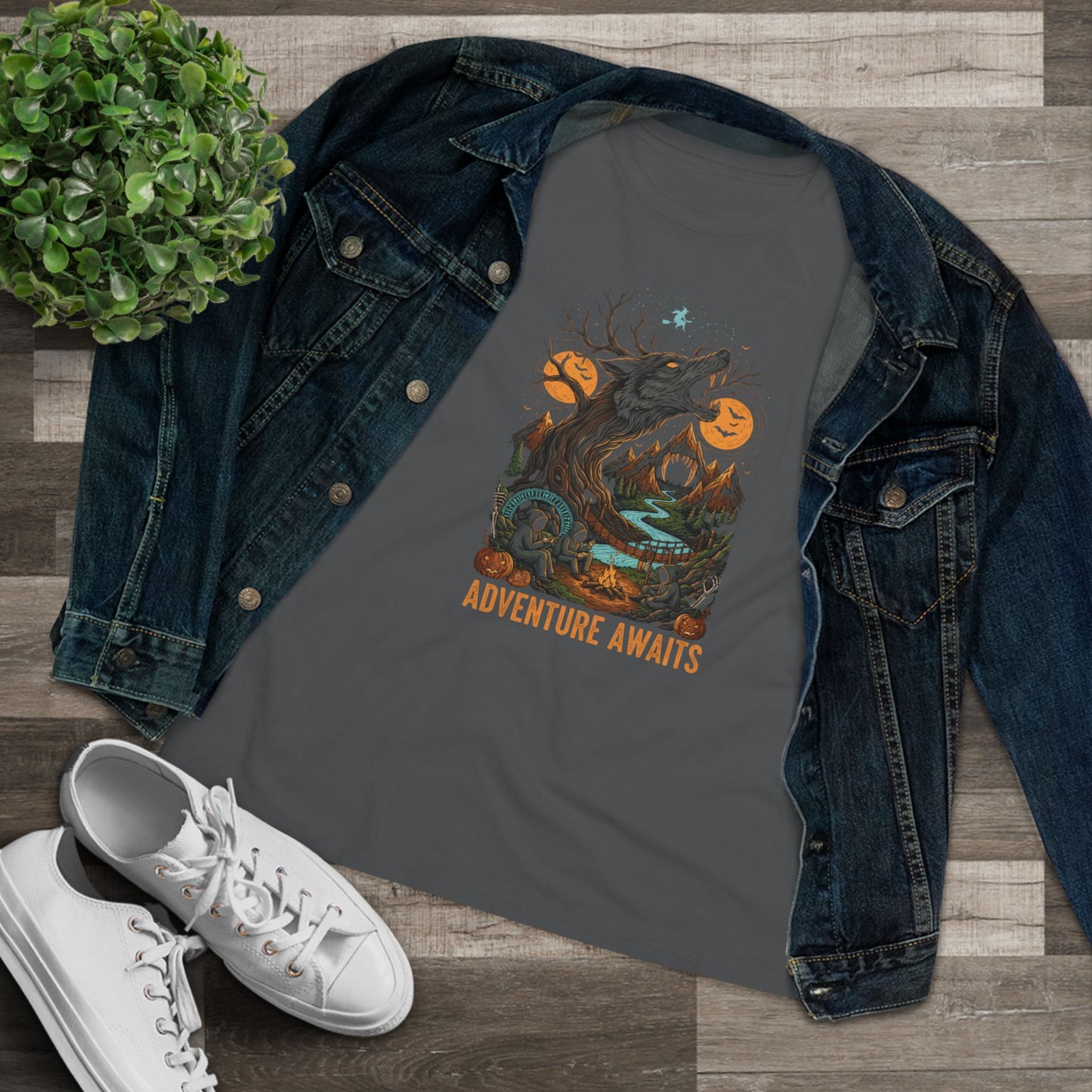 Adventure Awaits Expedition Women's Tee with Howling Wolf Tree Graphic