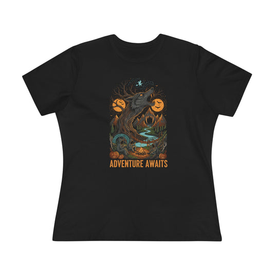 Adventure Awaits Expedition Women's Tee with Howling Wolf Tree Graphic