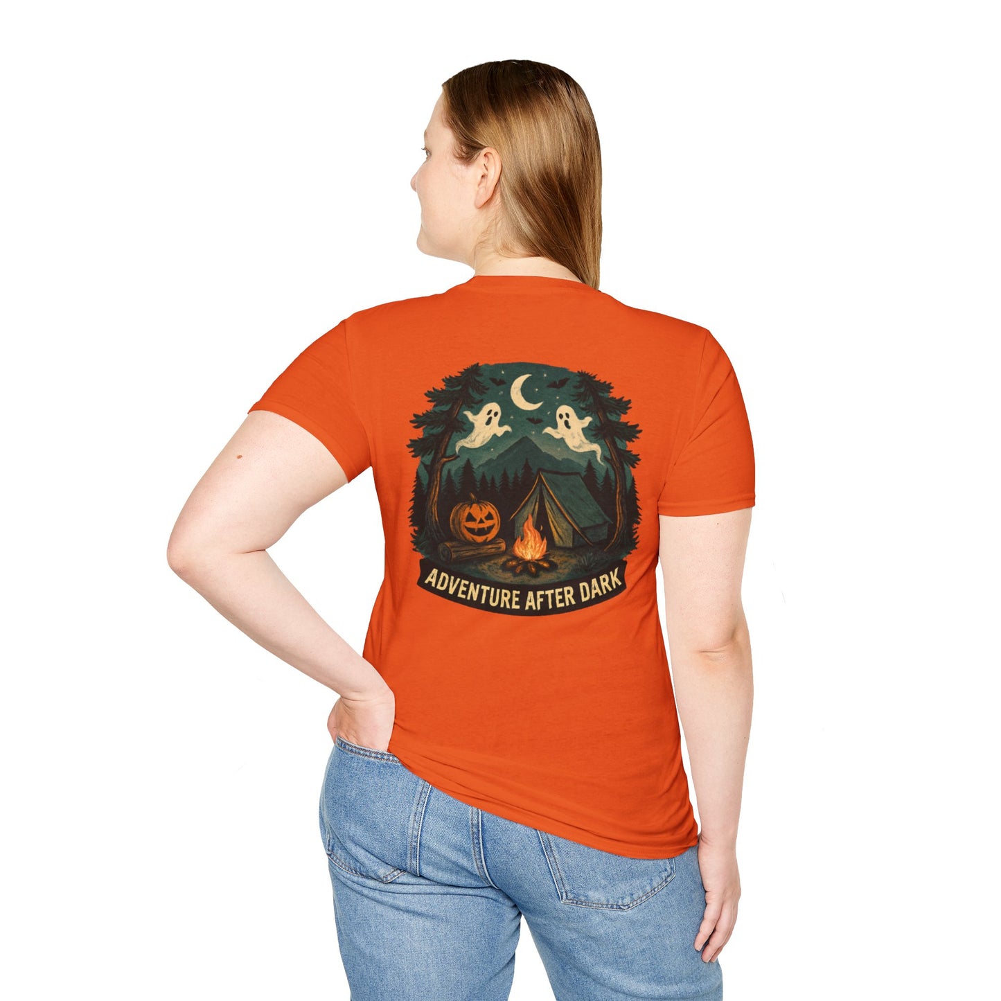 Halloween Adventure T-Shirt, Unisex Softstyle Tee, Spooky Campfire Shirt, Ghosts & Halloween Vibe, Perfect for Fall Celebrations, [...]
