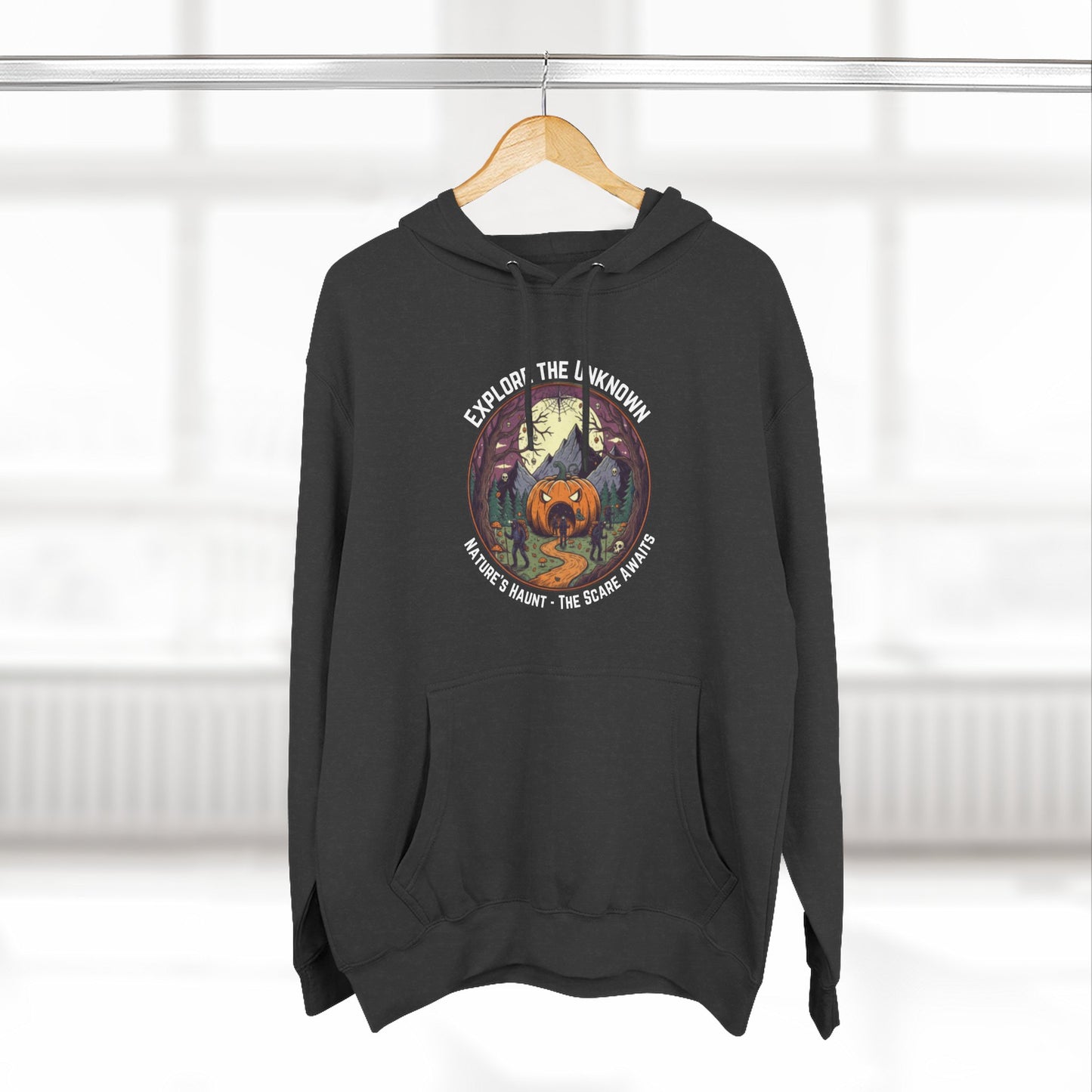 Nature's Haunt Halloween Fleece Hoodie, Cozy Sweatshirt, Adventure Apparel, Gift for Explorers, Unisex Hoodie