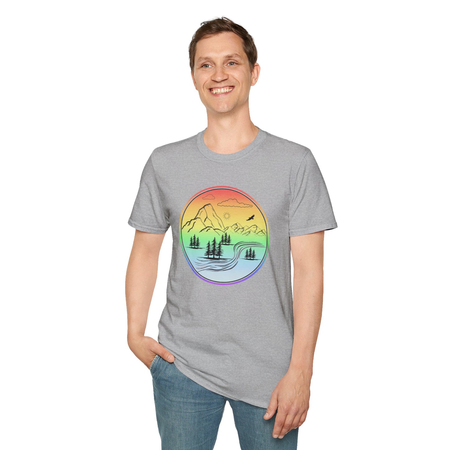 Colour Mountain Scene Unisex Softstyle T-Shirt