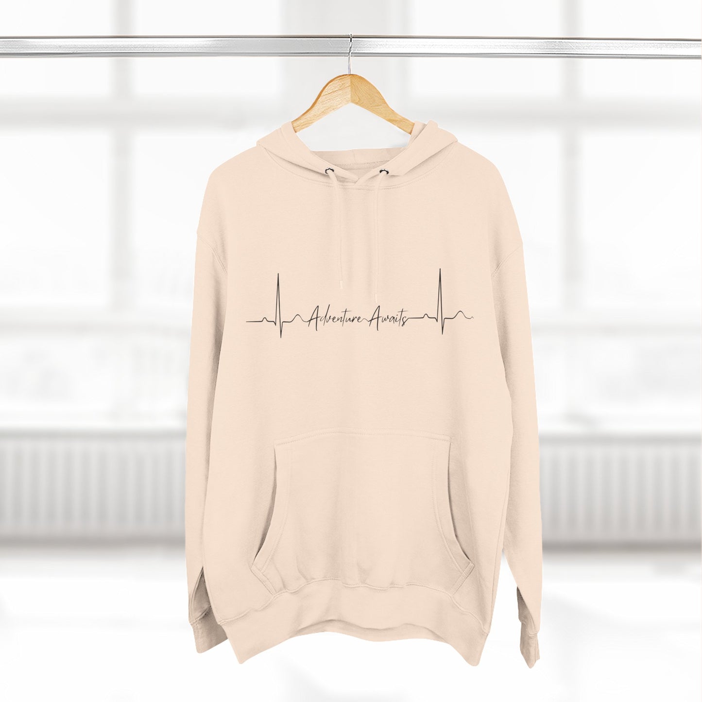 Heartbeat Adventure Awaits Fleece Hoodie - Perfect for Outdoor Adventures, Gifts for Nature Lovers, Casual Wear, Winter Wardrobe