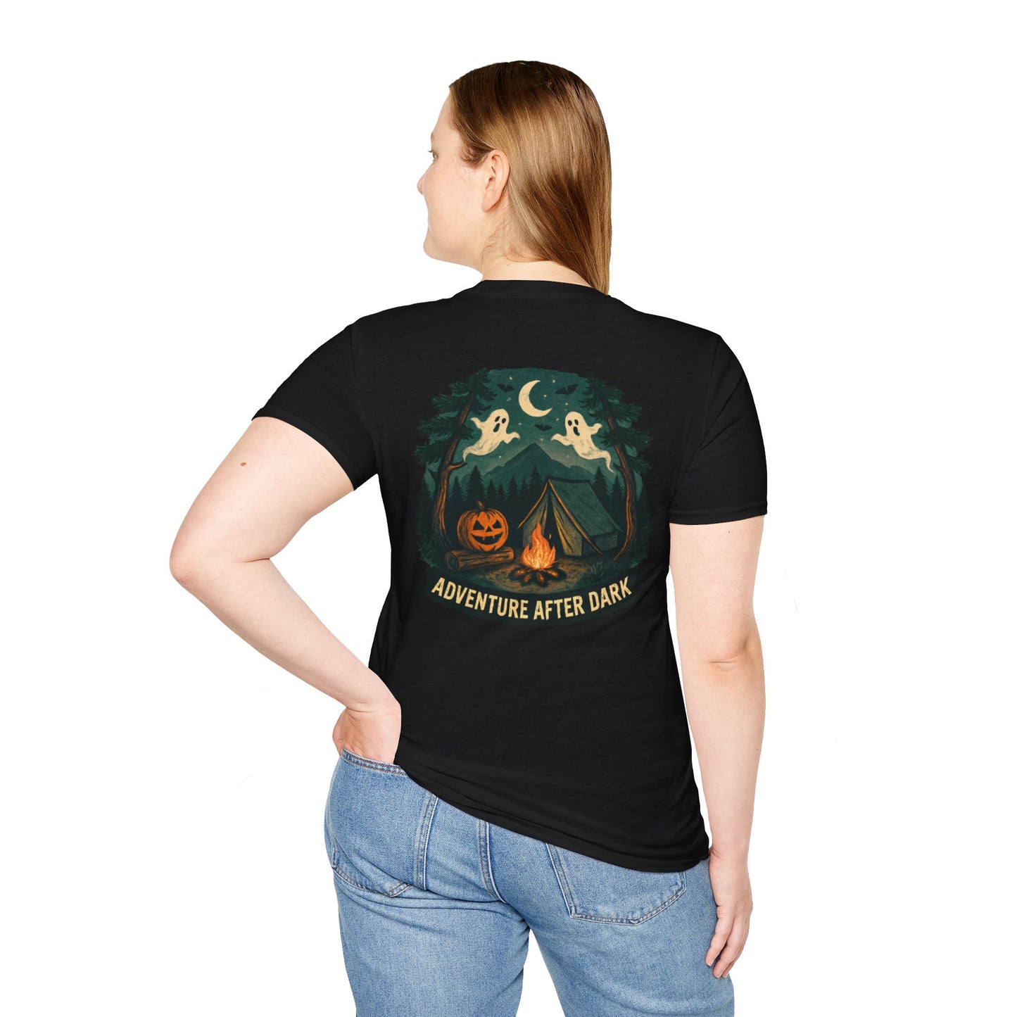 Halloween Adventure T-Shirt, Unisex Softstyle Tee, Spooky Campfire Shirt, Ghosts & Halloween Vibe, Perfect for Fall Celebrations, [...]