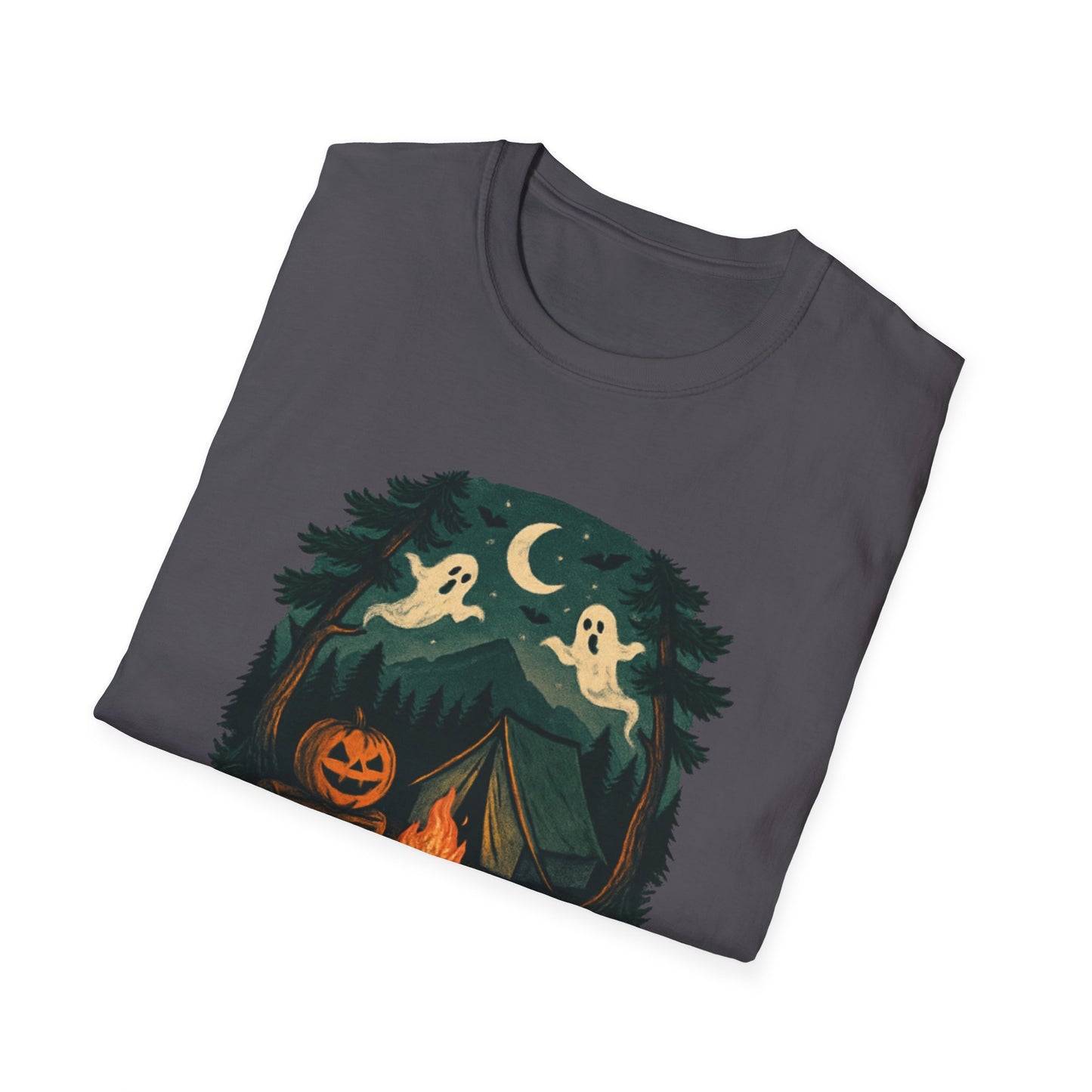 Adventure After Dark Unisex Softstyle T-Shirt | Halloween Shirt, Cozy Tee, Ghost Campfire Shirt, Spooky Vibe, Fun Fall Apparel