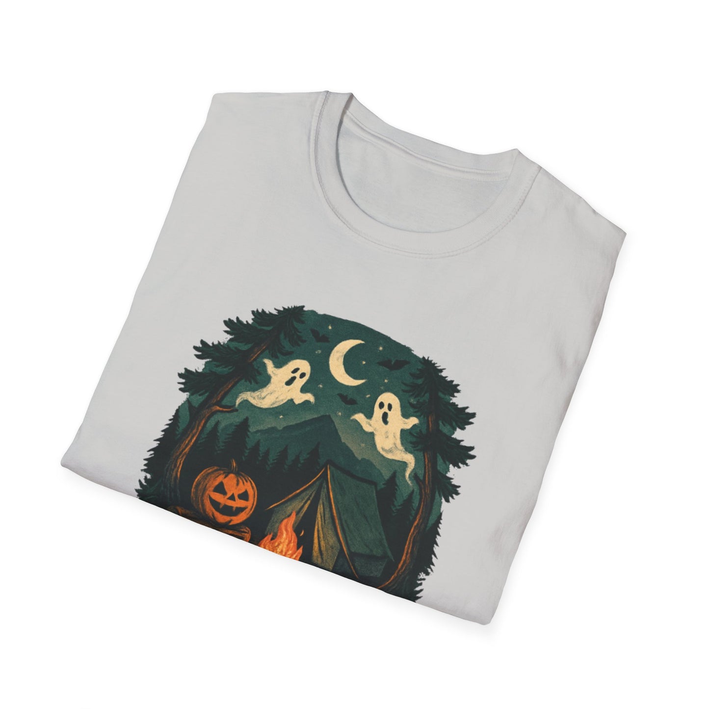 Adventure After Dark Unisex Softstyle T-Shirt | Halloween Shirt, Cozy Tee, Ghost Campfire Shirt, Spooky Vibe, Fun Fall Apparel