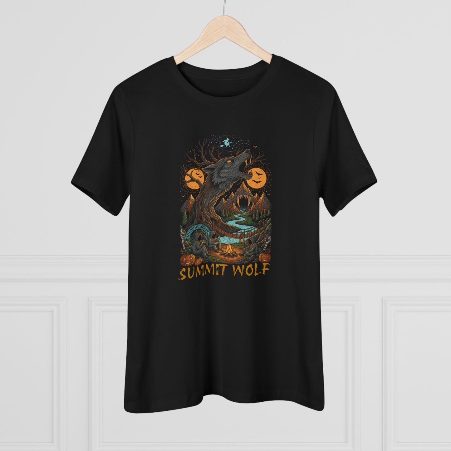Summit Wolf Women's Tee with Howling Wolf Tree Graphic