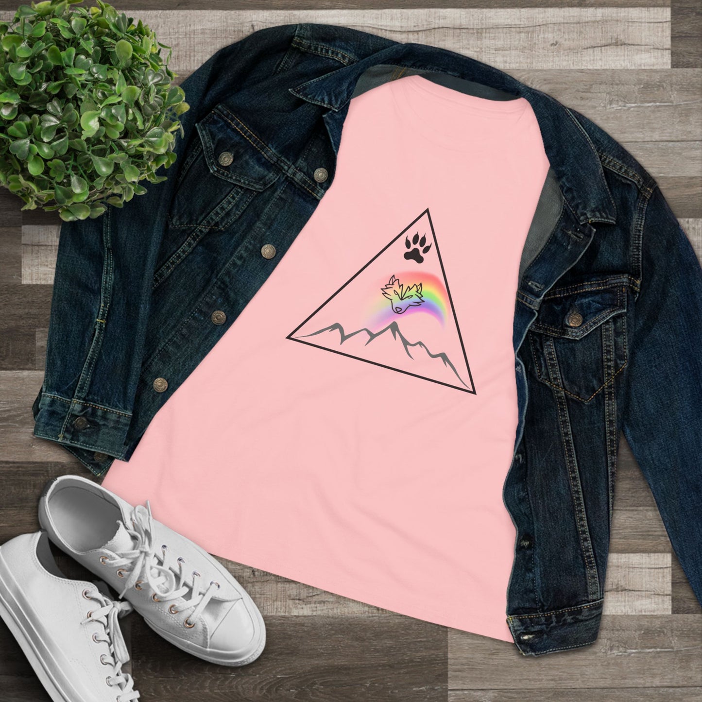 Mountain Rainbow Wolf Women's Cotton Tee