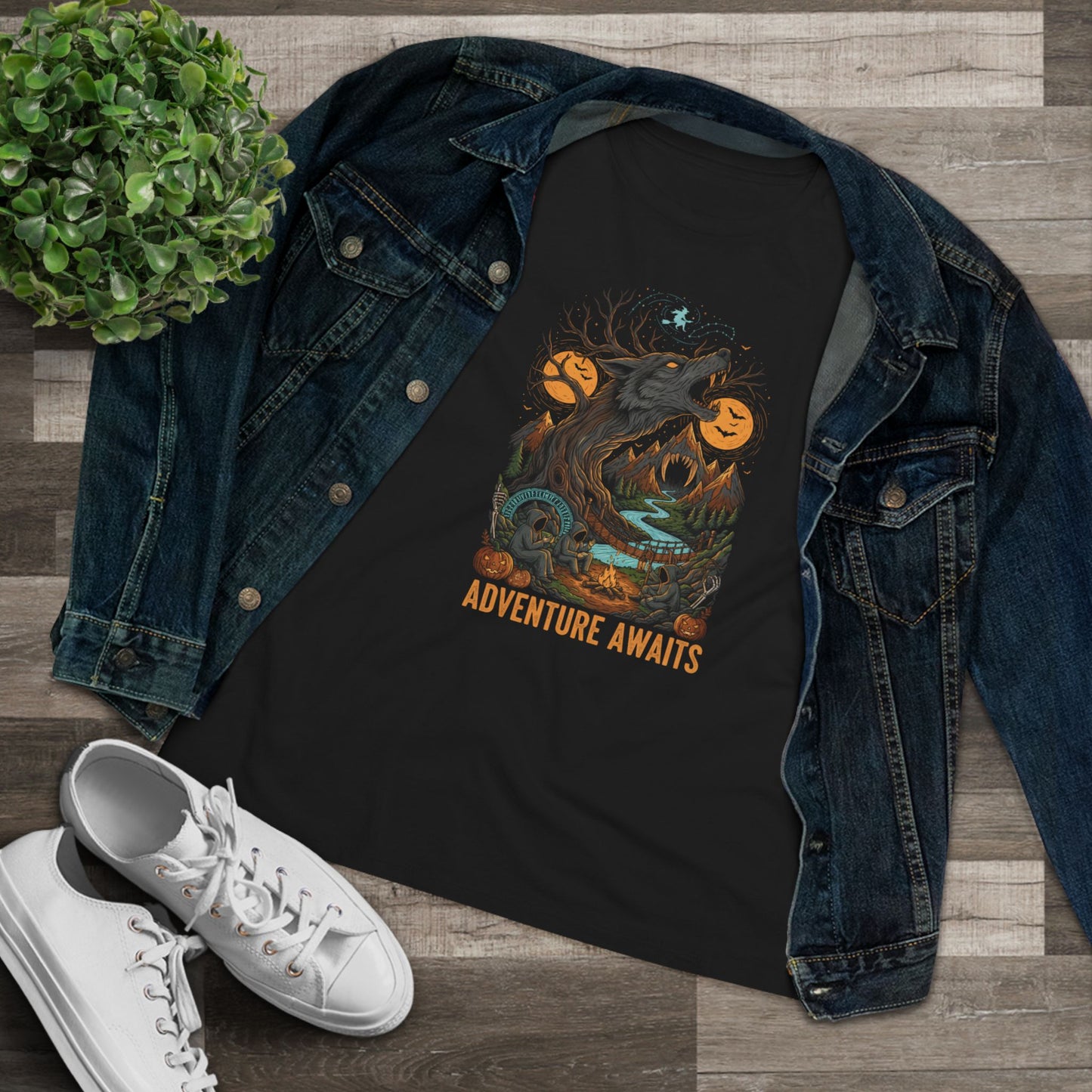 Adventure Awaits Expedition Women's Tee with Howling Wolf Tree Graphic