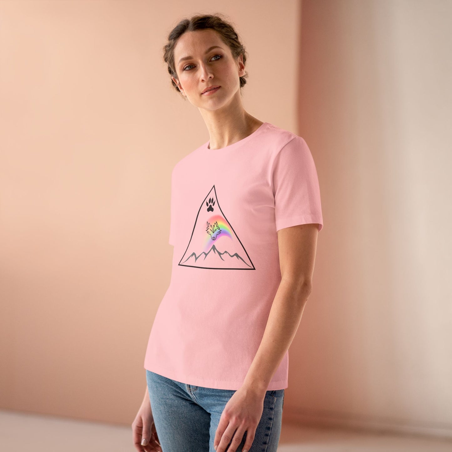 Mountain Rainbow Wolf Women's Cotton Tee