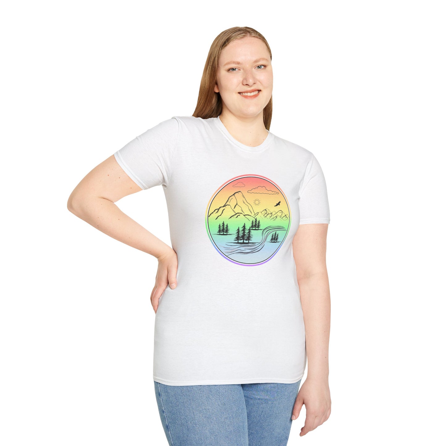 Colour Mountain Scene Unisex Softstyle T-Shirt
