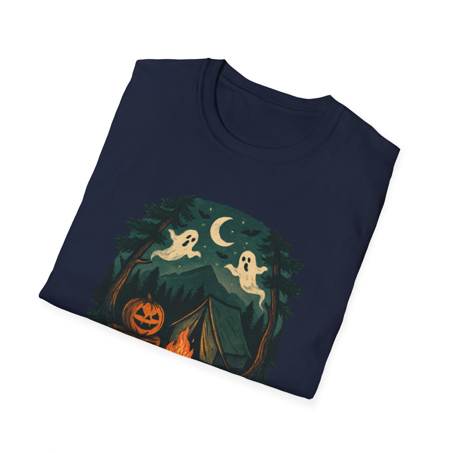 Adventure After Dark Unisex Softstyle T-Shirt | Halloween Shirt, Cozy Tee, Ghost Campfire Shirt, Spooky Vibe, Fun Fall Apparel