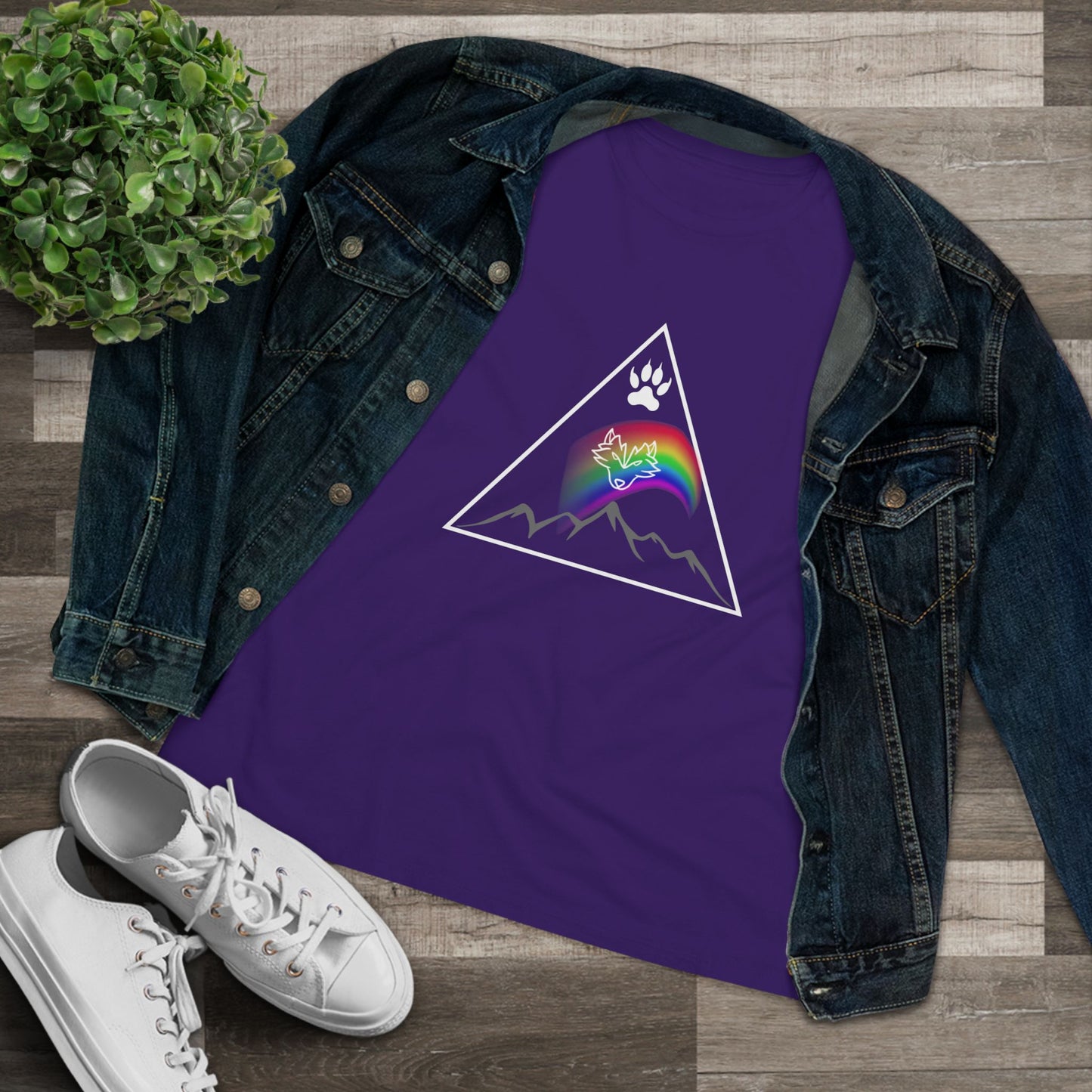 Mountain Rainbow Wolf Women's Cotton Tee
