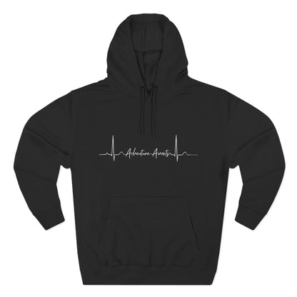 Heartbeat Adventure Awaits Fleece Hoodie - Perfect for Outdoor Adventures, Gifts for Nature Lovers, Casual Wear, Winter Wardrobe