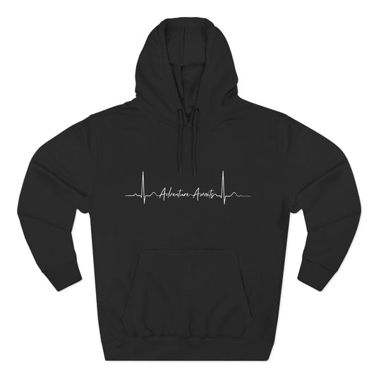 Heartbeat Adventure Awaits Fleece Hoodie - Perfect for Outdoor Adventures, Gifts for Nature Lovers, Casual Wear, Winter Wardrobe
