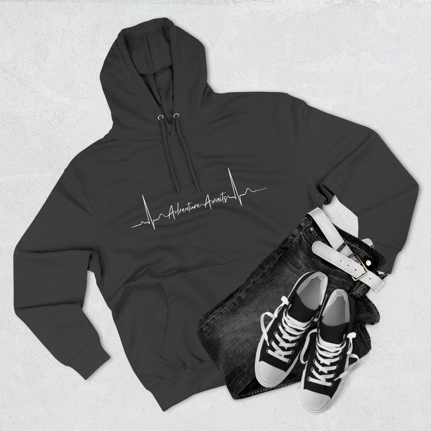 Heartbeat Adventure Awaits Fleece Hoodie - Perfect for Outdoor Adventures, Gifts for Nature Lovers, Casual Wear, Winter Wardrobe