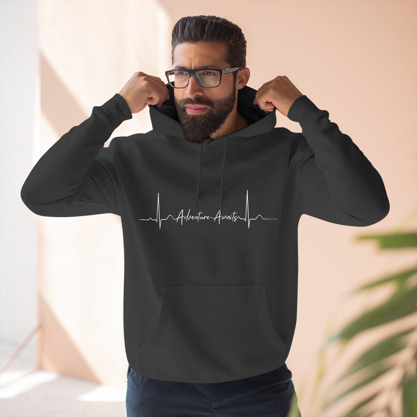 Heartbeat Adventure Awaits Fleece Hoodie - Perfect for Outdoor Adventures, Gifts for Nature Lovers, Casual Wear, Winter Wardrobe