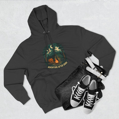 Halloween Adventure Fleece Hoodie, Cozy Fall Sweater, Ghost Campfire Pullover, Spooky Hoodie Gift, Outdoor Halloween Apparel
