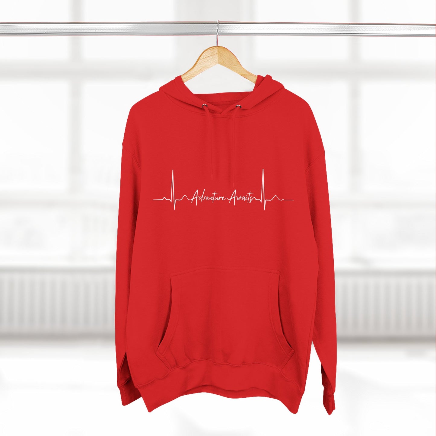 Heartbeat Adventure Awaits Fleece Hoodie - Perfect for Outdoor Adventures, Gifts for Nature Lovers, Casual Wear, Winter Wardrobe