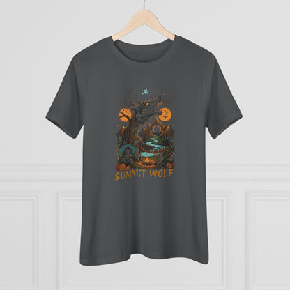 Summit Wolf Women's Tee with Howling Wolf Tree Graphic