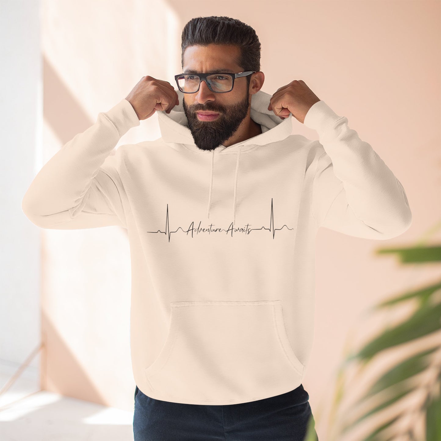 Heartbeat Adventure Awaits Fleece Hoodie - Perfect for Outdoor Adventures, Gifts for Nature Lovers, Casual Wear, Winter Wardrobe