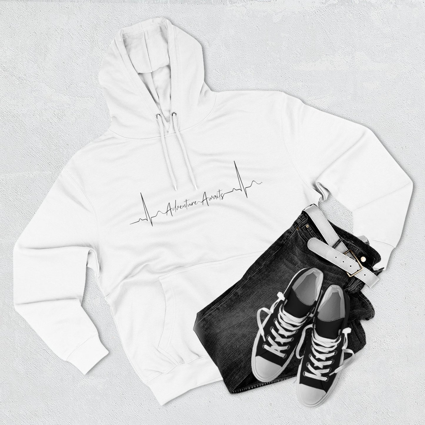 Heartbeat Adventure Awaits Fleece Hoodie - Perfect for Outdoor Adventures, Gifts for Nature Lovers, Casual Wear, Winter Wardrobe