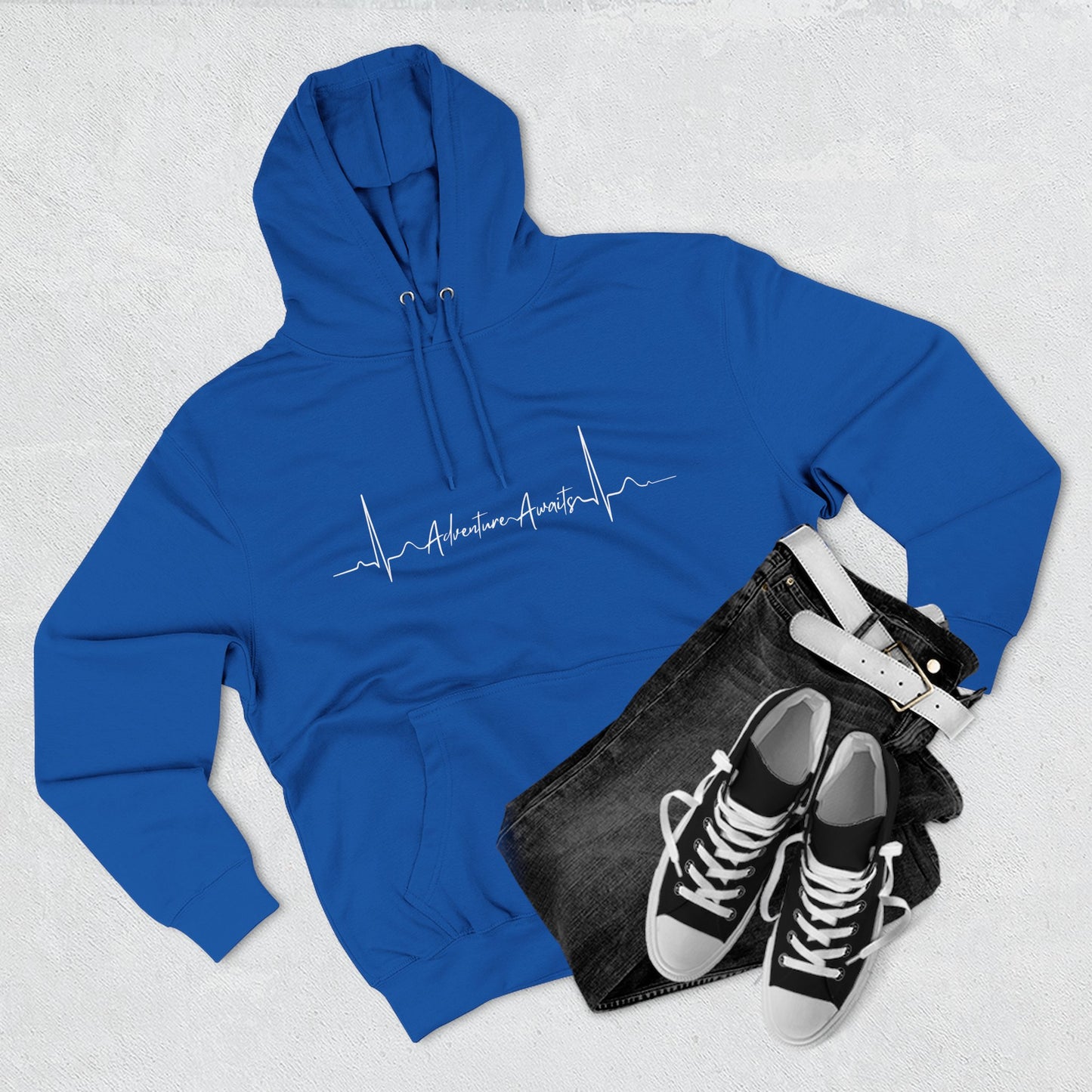 Heartbeat Adventure Awaits Fleece Hoodie - Perfect for Outdoor Adventures, Gifts for Nature Lovers, Casual Wear, Winter Wardrobe