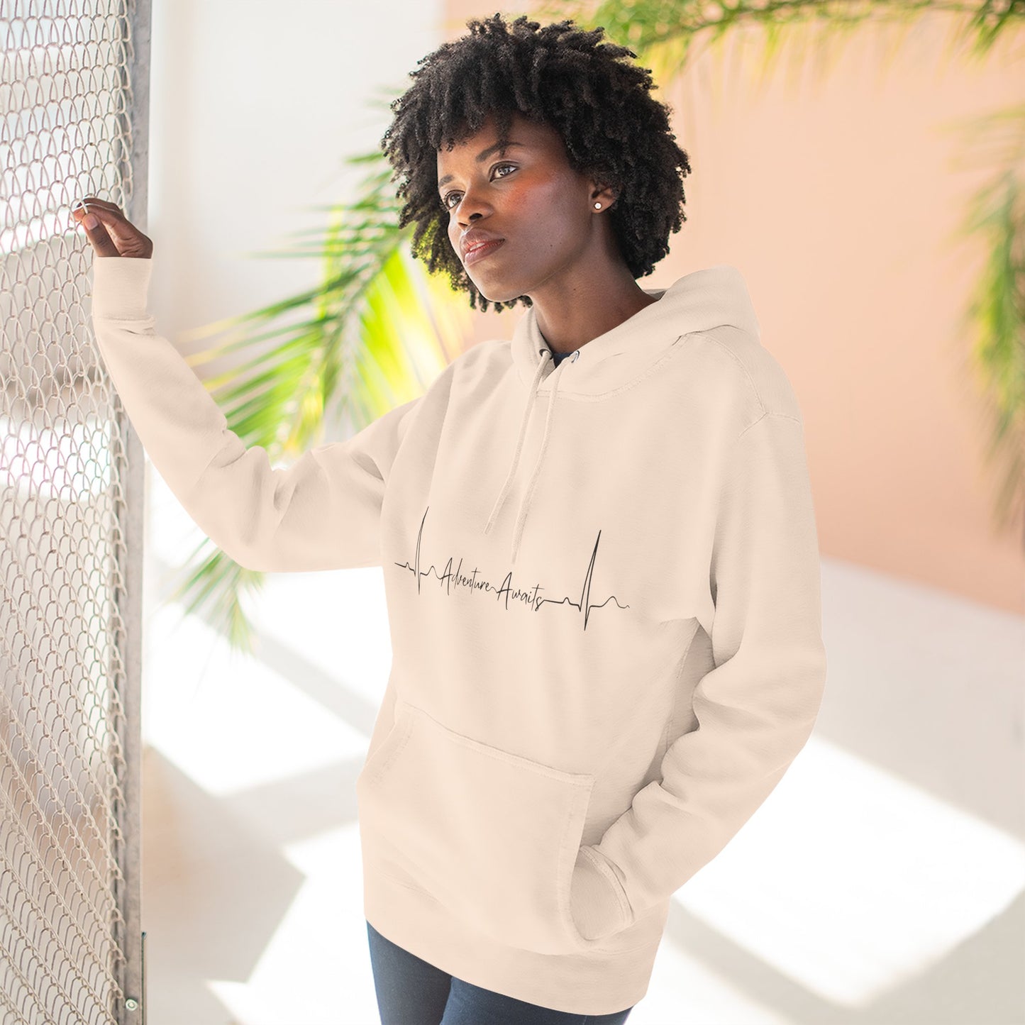 Heartbeat Adventure Awaits Fleece Hoodie - Perfect for Outdoor Adventures, Gifts for Nature Lovers, Casual Wear, Winter Wardrobe