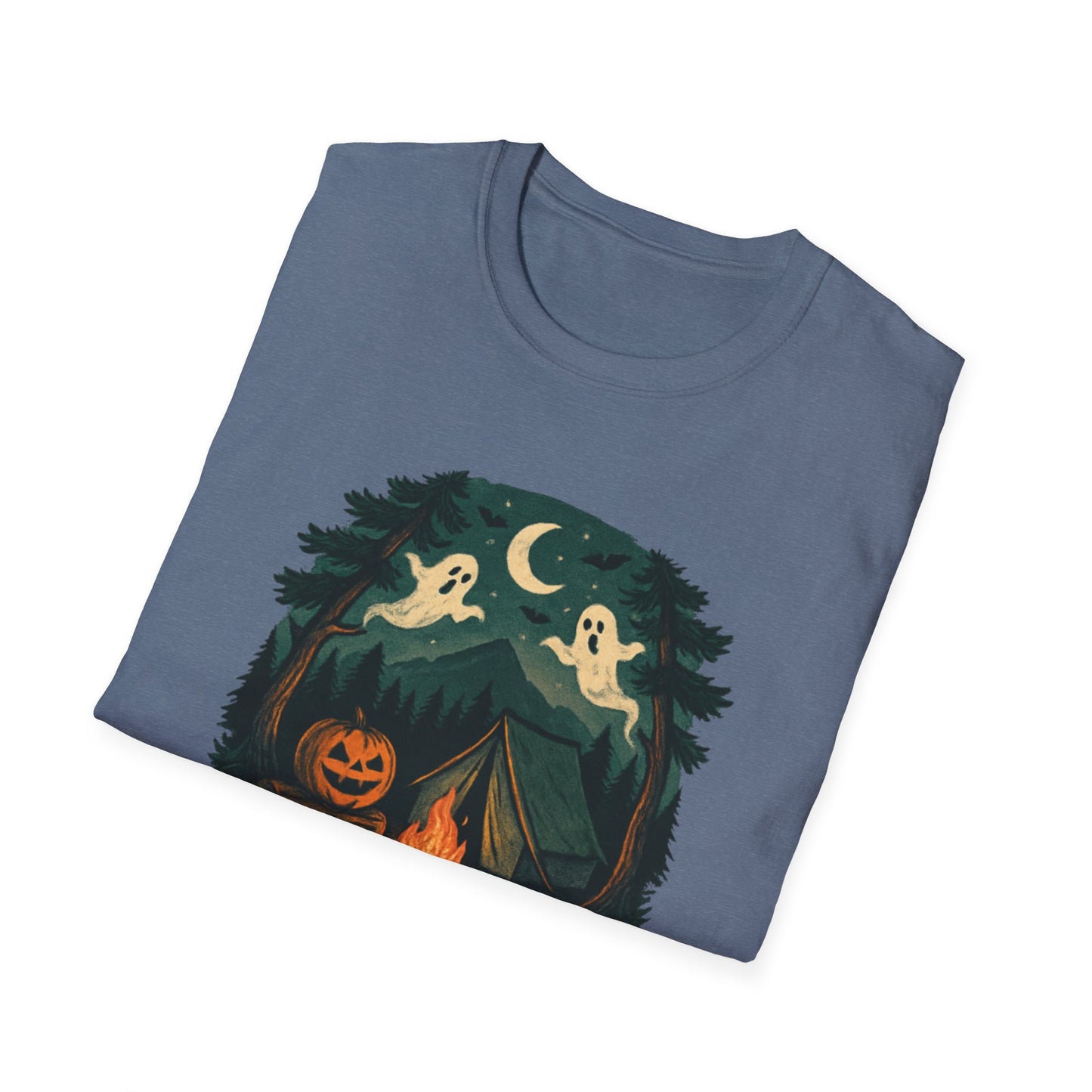 Adventure After Dark Unisex Softstyle T-Shirt | Halloween Shirt, Cozy Tee, Ghost Campfire Shirt, Spooky Vibe, Fun Fall Apparel