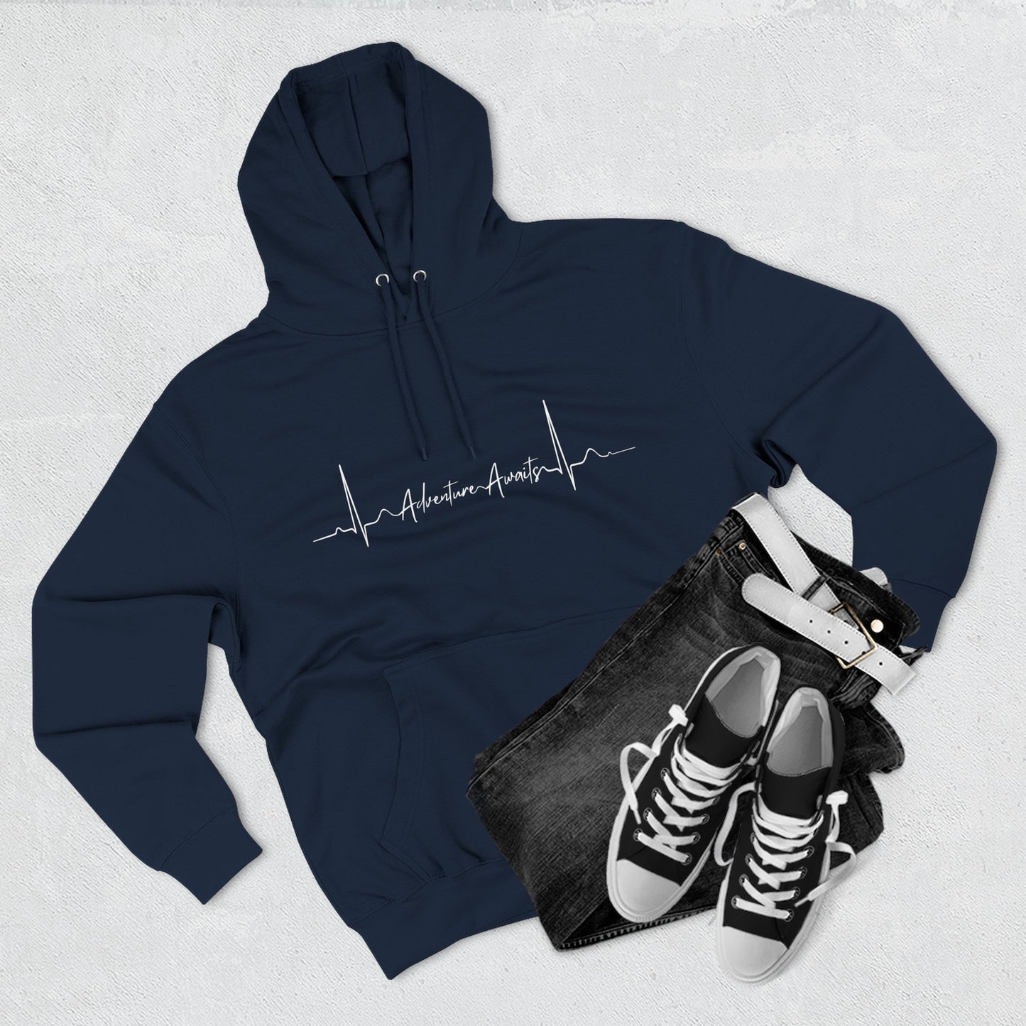 Heartbeat Adventure Awaits Fleece Hoodie - Perfect for Outdoor Adventures, Gifts for Nature Lovers, Casual Wear, Winter Wardrobe