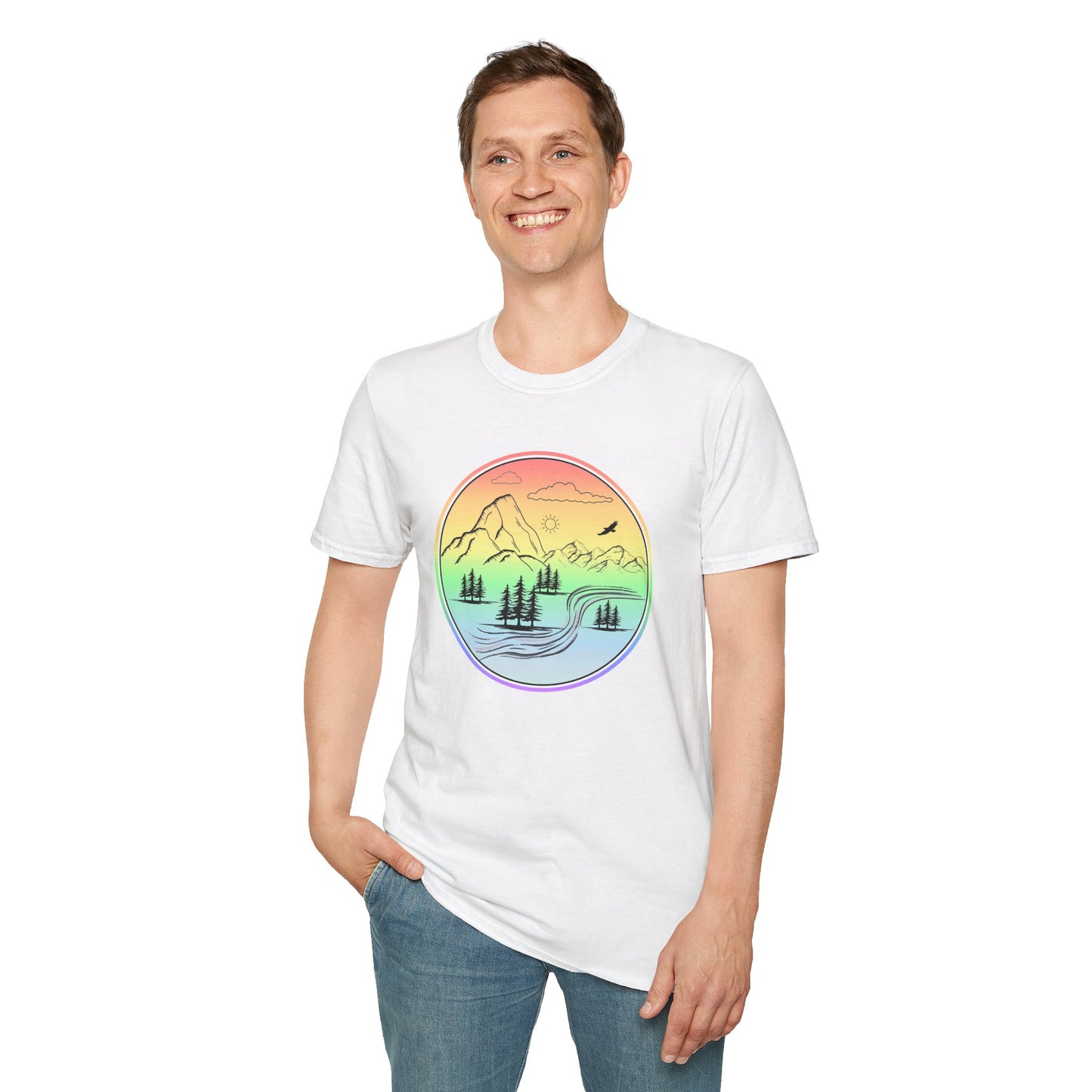 Colour Mountain Scene Unisex Softstyle T-Shirt