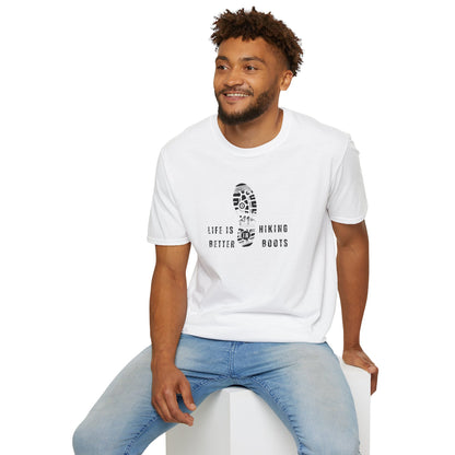 Hiking Unisex Softstyle T-Shirt: Life is Better with Hiking Boots
