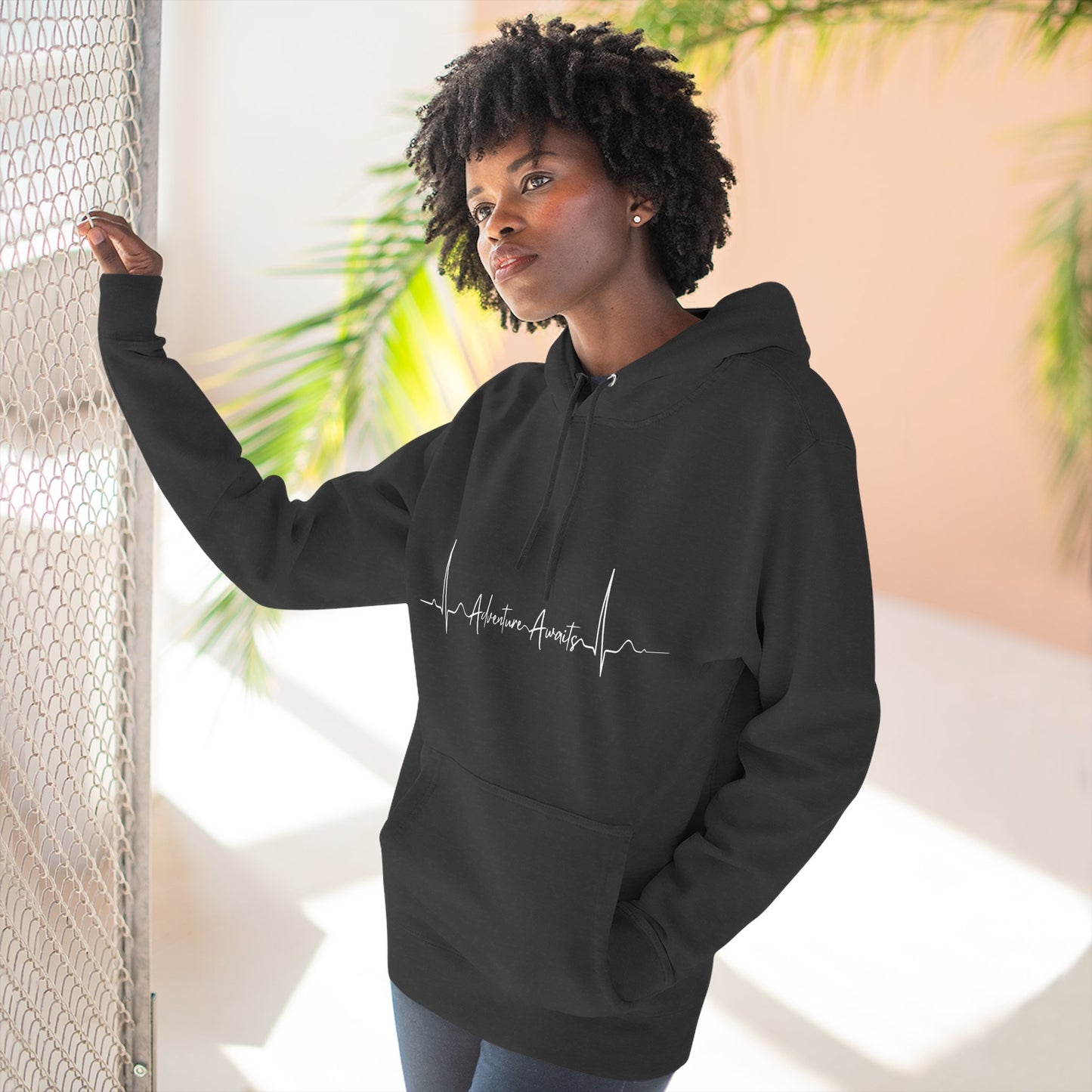 Heartbeat Adventure Awaits Fleece Hoodie - Perfect for Outdoor Adventures, Gifts for Nature Lovers, Casual Wear, Winter Wardrobe