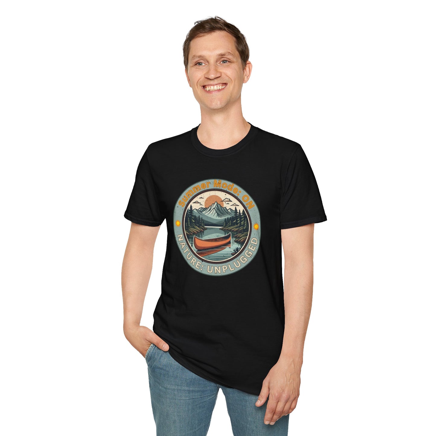 Summer Mode On, Nature Unplugged Unisex Softstyle T-Shirt