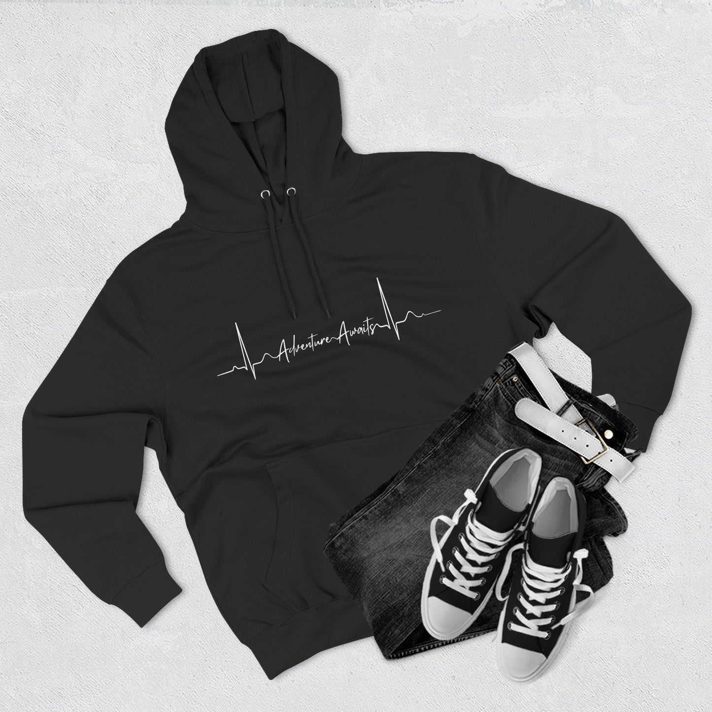 Heartbeat Adventure Awaits Fleece Hoodie - Perfect for Outdoor Adventures, Gifts for Nature Lovers, Casual Wear, Winter Wardrobe