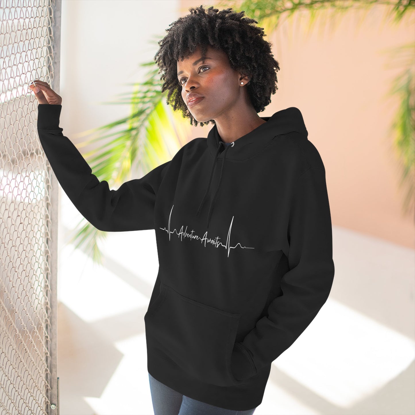 Heartbeat Adventure Awaits Fleece Hoodie - Perfect for Outdoor Adventures, Gifts for Nature Lovers, Casual Wear, Winter Wardrobe