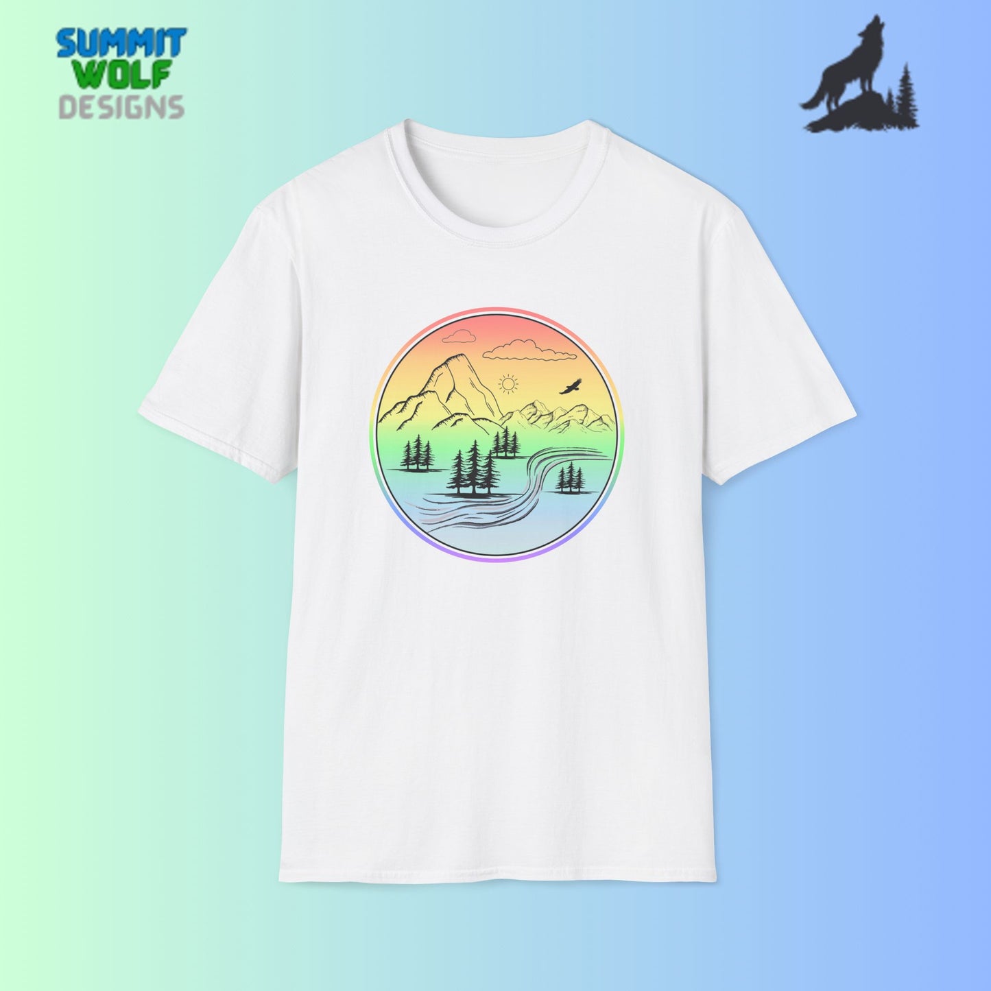 Colour Mountain Scene Unisex Softstyle T-Shirt