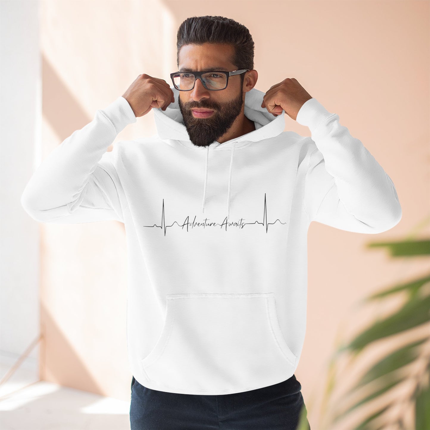 Heartbeat Adventure Awaits Fleece Hoodie - Perfect for Outdoor Adventures, Gifts for Nature Lovers, Casual Wear, Winter Wardrobe