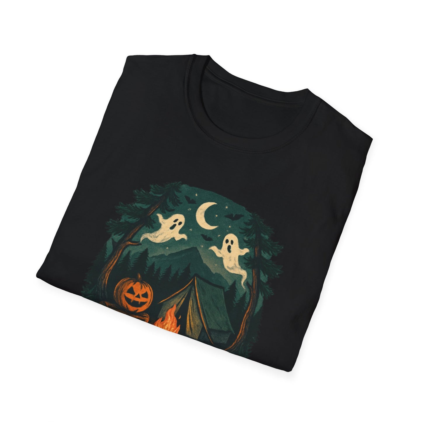 Adventure After Dark Unisex Softstyle T-Shirt | Halloween Shirt, Cozy Tee, Ghost Campfire Shirt, Spooky Vibe, Fun Fall Apparel