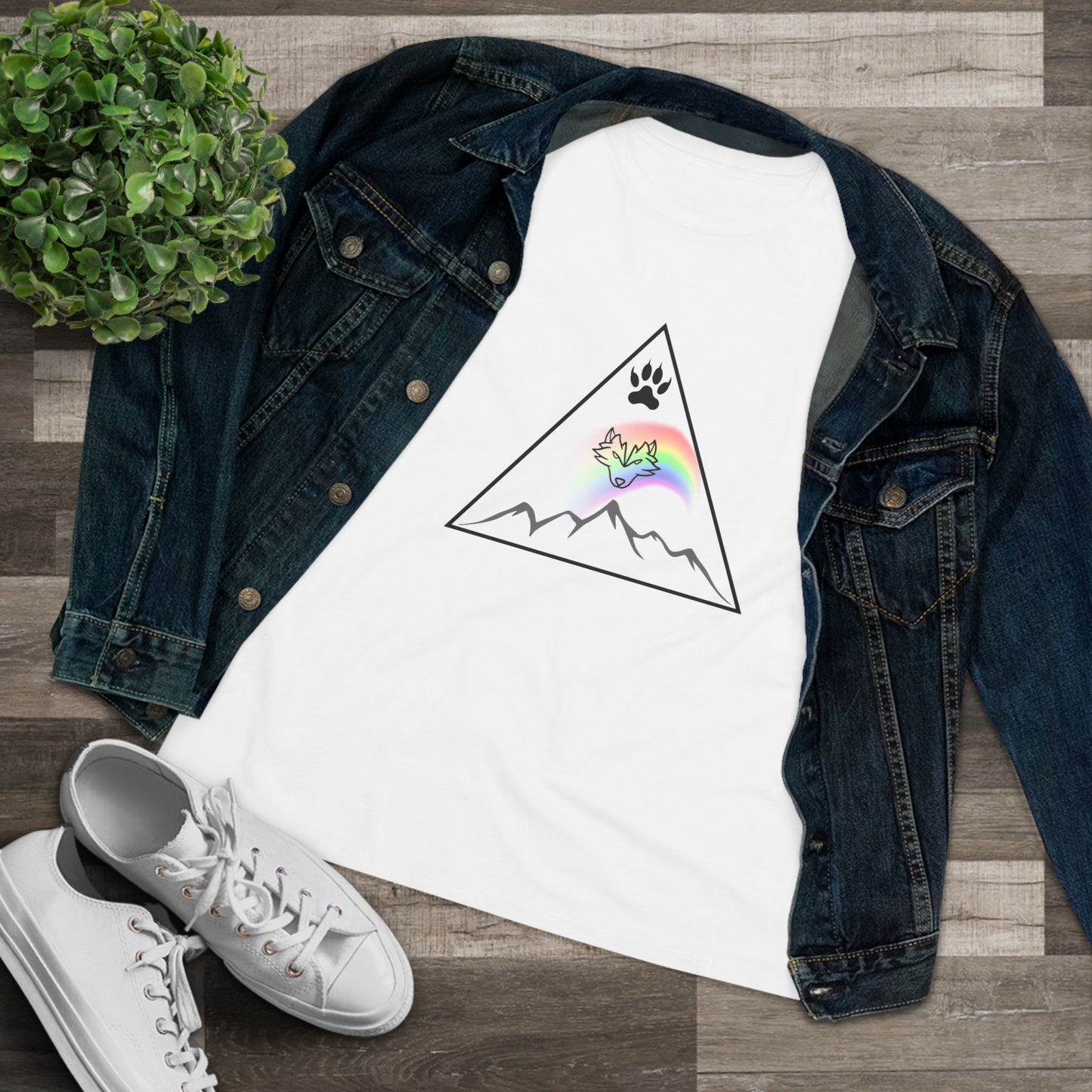 Mountain Rainbow Wolf Women's Cotton Tee