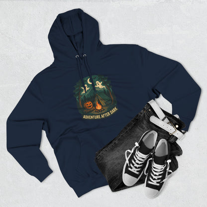 Halloween Adventure Fleece Hoodie, Cozy Fall Sweater, Ghost Campfire Pullover, Spooky Hoodie Gift, Outdoor Halloween Apparel