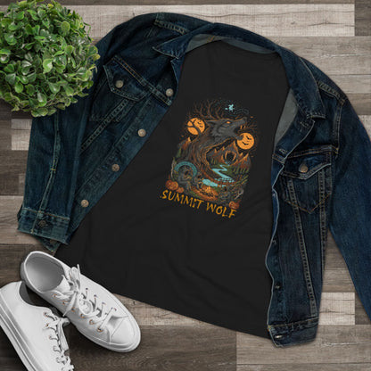 Summit Wolf Women's Tee with Howling Wolf Tree Graphic