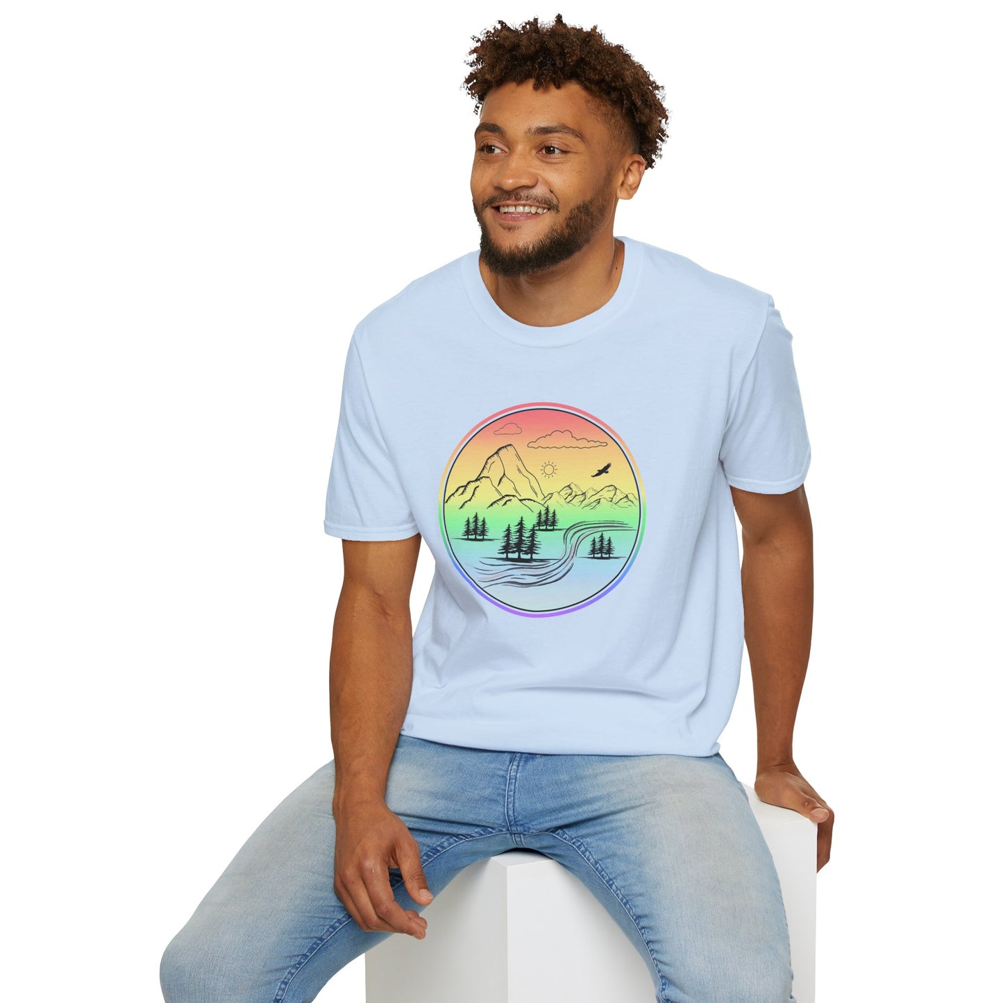 Colour Mountain Scene Unisex Softstyle T-Shirt