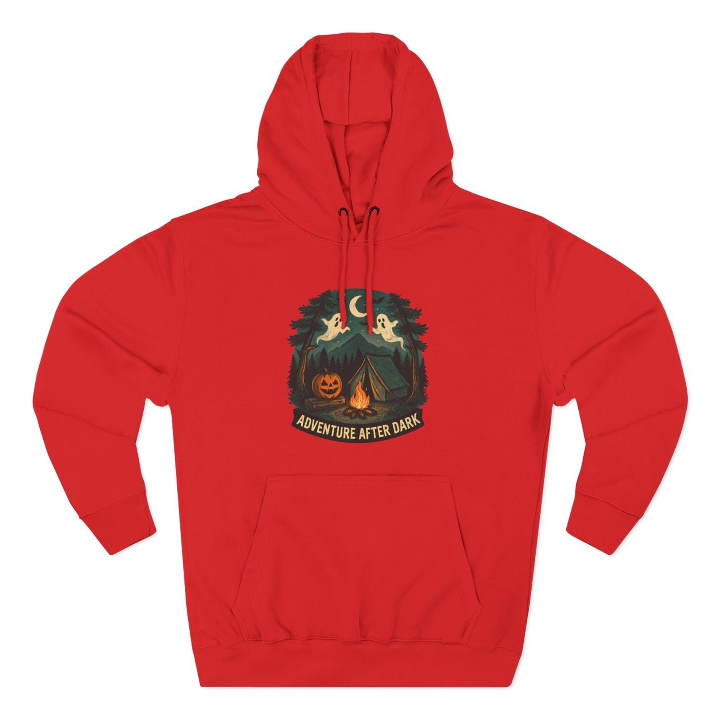 Halloween Adventure Fleece Hoodie, Cozy Fall Sweater, Ghost Campfire Pullover, Spooky Hoodie Gift, Outdoor Halloween Apparel