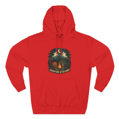Halloween Adventure Fleece Hoodie, Cozy Fall Sweater, Ghost Campfire Pullover, Spooky Hoodie Gift, Outdoor Halloween Apparel