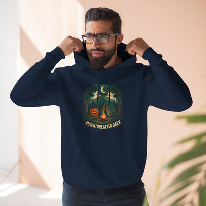 Halloween Adventure Fleece Hoodie, Cozy Fall Sweater, Ghost Campfire Pullover, Spooky Hoodie Gift, Outdoor Halloween Apparel
