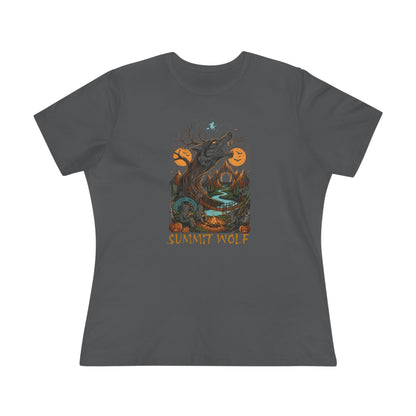 Summit Wolf Women's Tee with Howling Wolf Tree Graphic