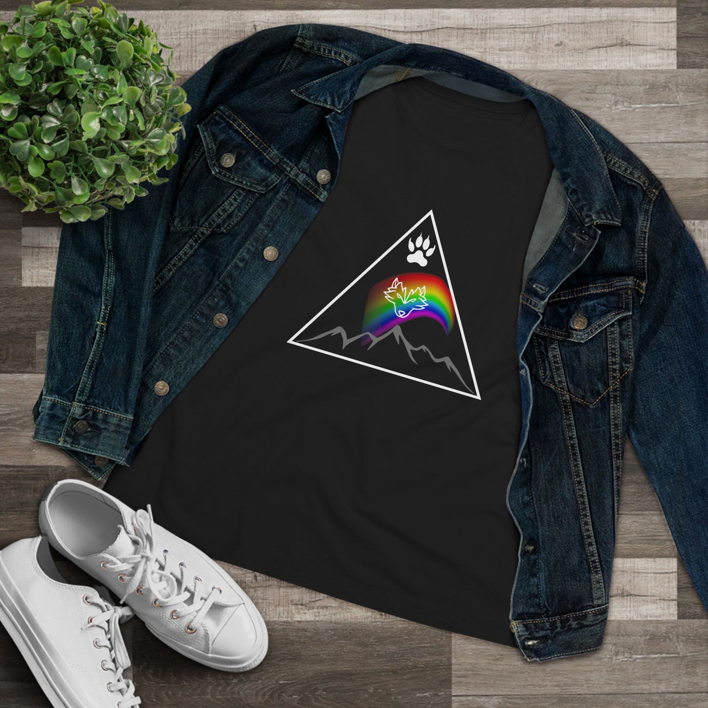 Mountain Rainbow Wolf Women's Cotton Tee