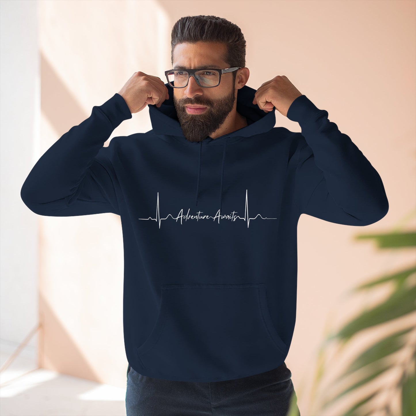Heartbeat Adventure Awaits Fleece Hoodie - Perfect for Outdoor Adventures, Gifts for Nature Lovers, Casual Wear, Winter Wardrobe
