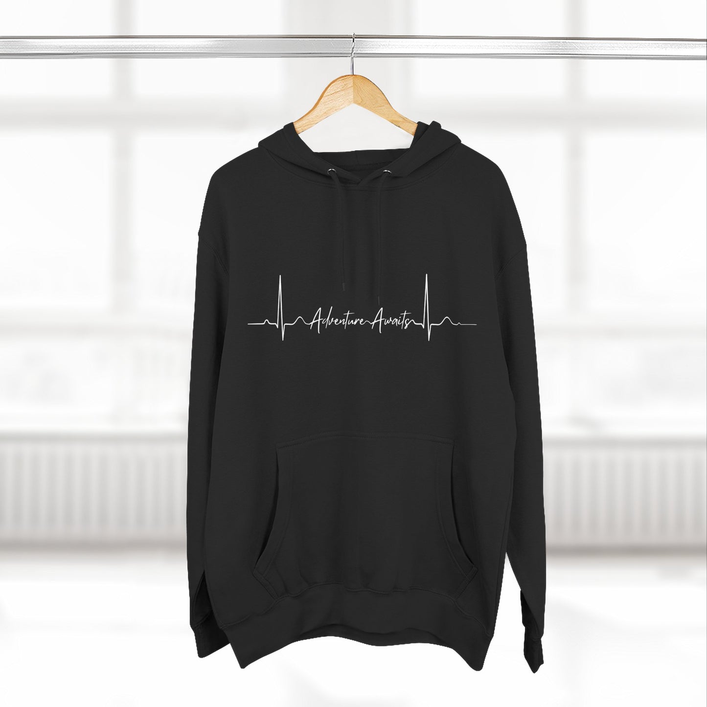 Heartbeat Adventure Awaits Fleece Hoodie - Perfect for Outdoor Adventures, Gifts for Nature Lovers, Casual Wear, Winter Wardrobe